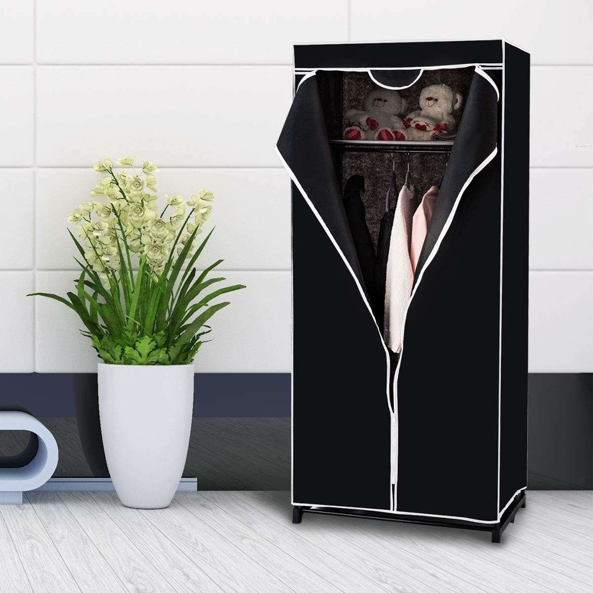 Portable Clothes Closet Non-woven Fabric Wardrobe Storage Organizer Black