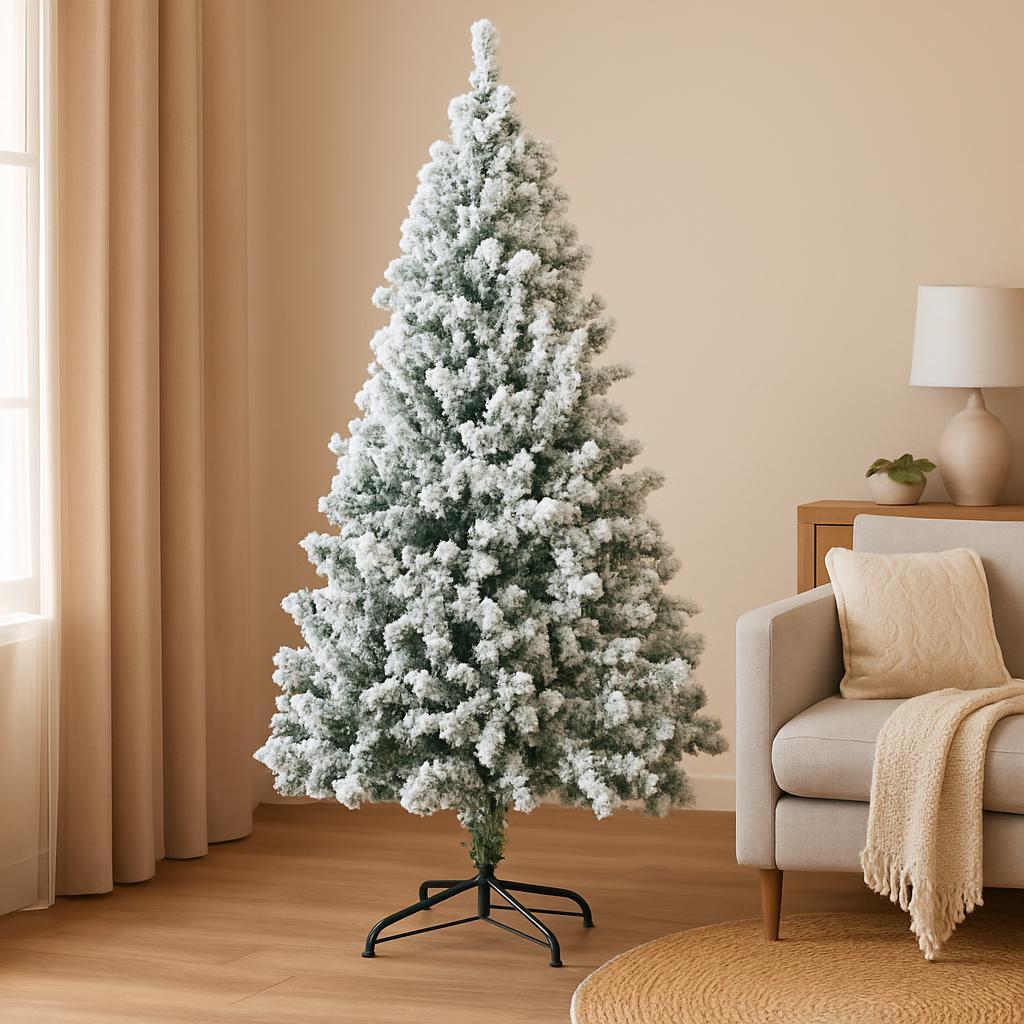 TEMU Árbol de Navidad Artificial 210cm con Nieve, Abundantes de PVC, Fácil de con Soporte Metálico Resistente, Decoración Navideña para Hogar Sala