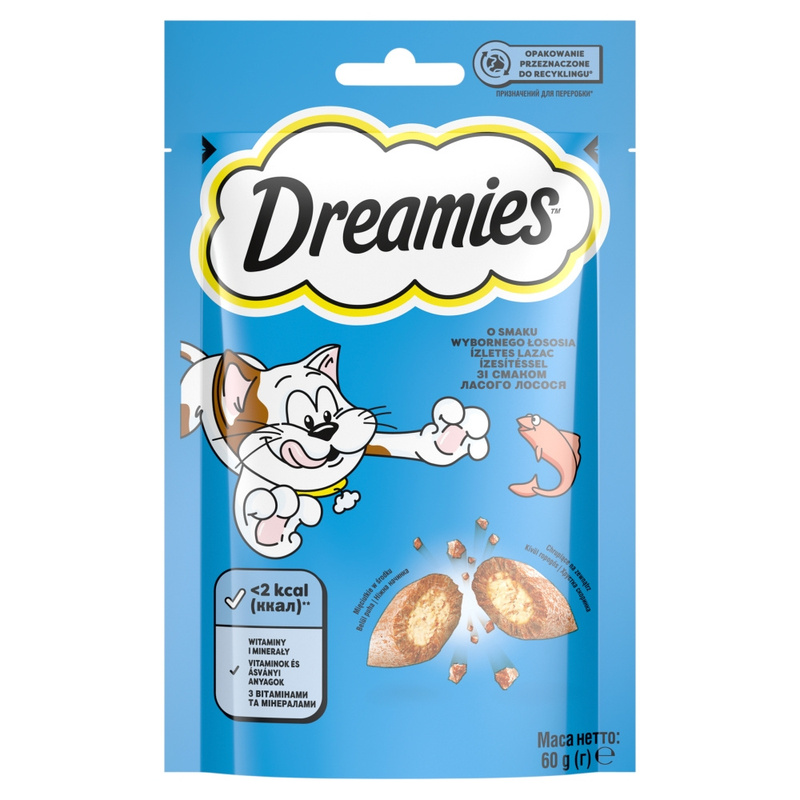 Image of Dreamies Food For Adult Cats And Kittens With A Salmon Flavor 60g