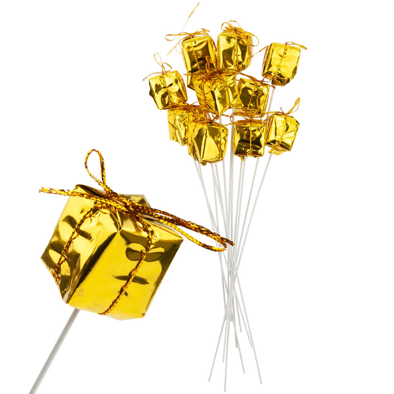 Image of Golden Christmas Decorations - 12-piece Gift Set On A Wire Stand