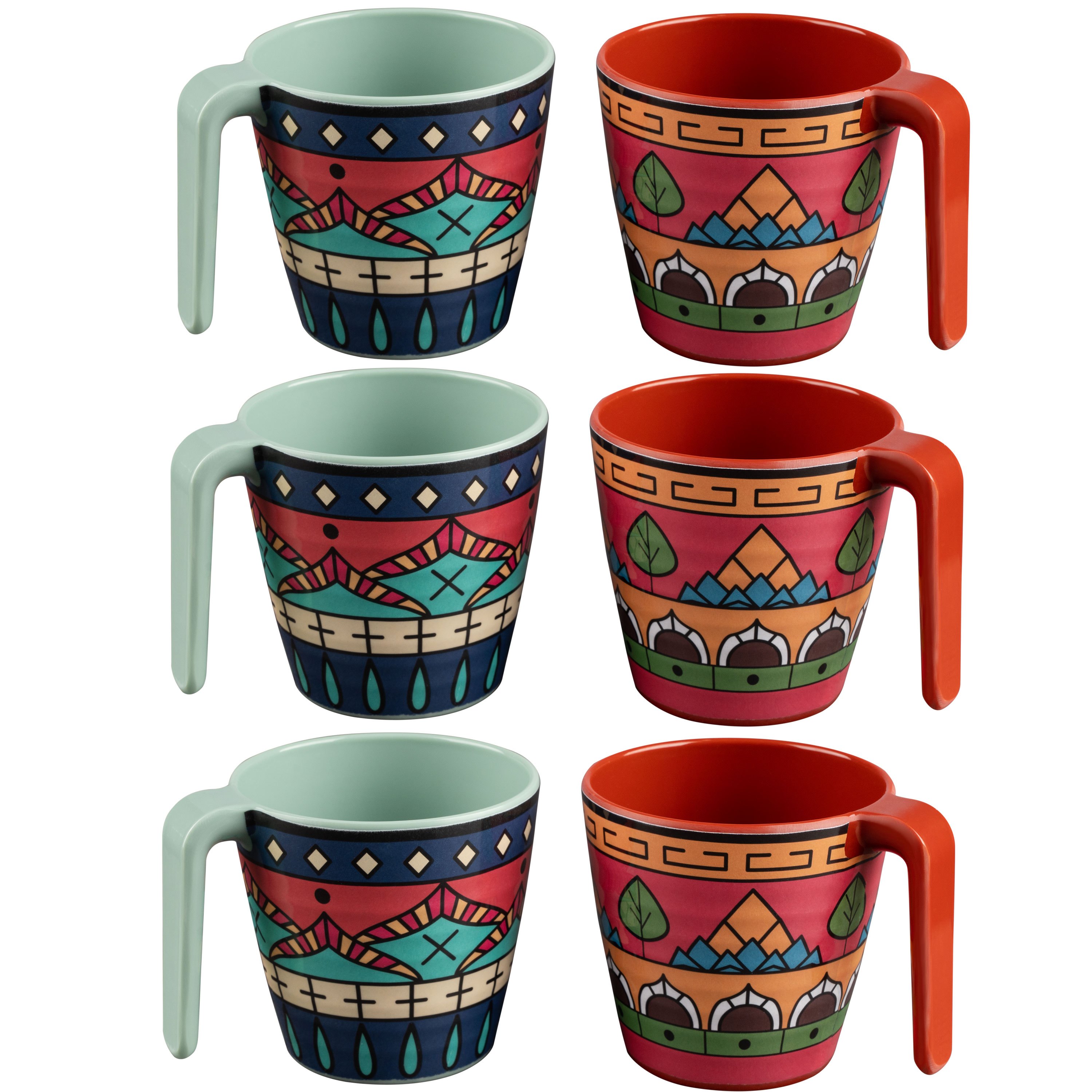 6pcs Of Melamine Cups 350 Ml Ideal For Camping For 6 People - Deep - Stackable - Stoneware Optic Mandala Drinking Cups Coffee Cups