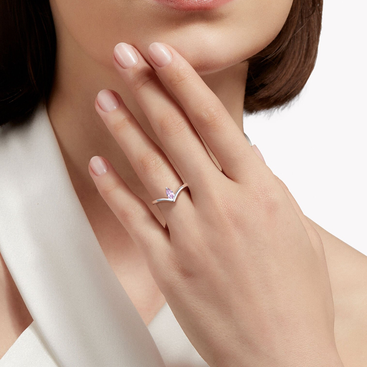 Women's 925 Sterling Silver Marquise Cut Pink Sapphire Solitaire Ring