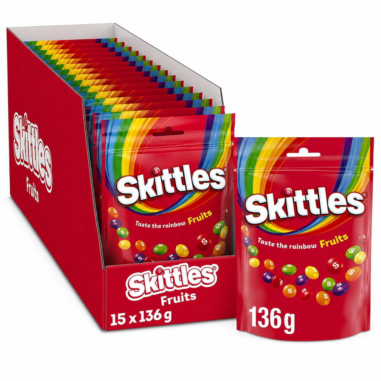 Skittles Fruits Candies – Fruity Candies With Colorful Sugar Coating – 15pcs Pack, 15 X 136 G