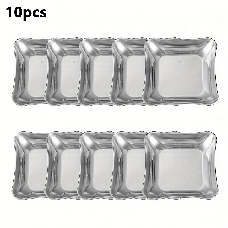 TEMU 10pcs Stainless Steel Snack Trays - 14.0x14.0 Cm Rectangular Serving Platters For Fruits, Vegetables, Nuts, And Bones, Durable & Easy- For