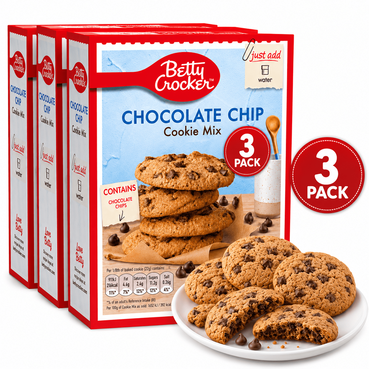 TEMU Betty Crocker Chocolate Chip Cookie Mix 200g X 3 Pack – Easy Home Baking Cookie Mix Bulk Buy – Chocolate Chip Biscuit & Dessert Baking Mix