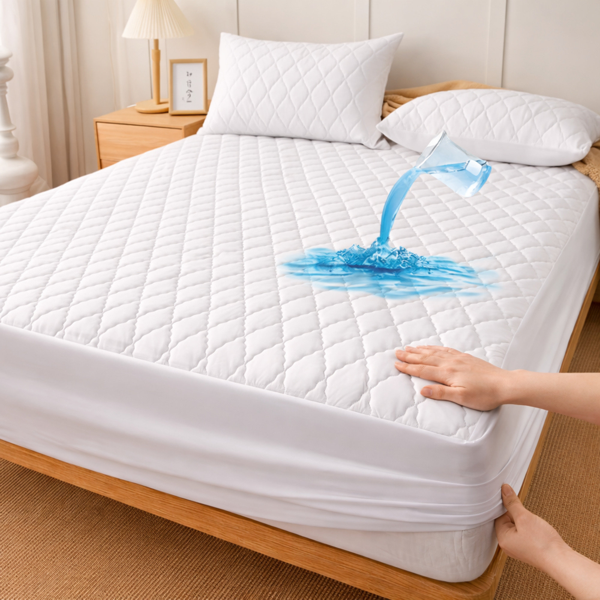 TEMU Protector de Colchón Impermeable Acolchado Home | Ajustable con Elástico de 360° | Acolchado en Diamante y Confortable | 100% Poliéster