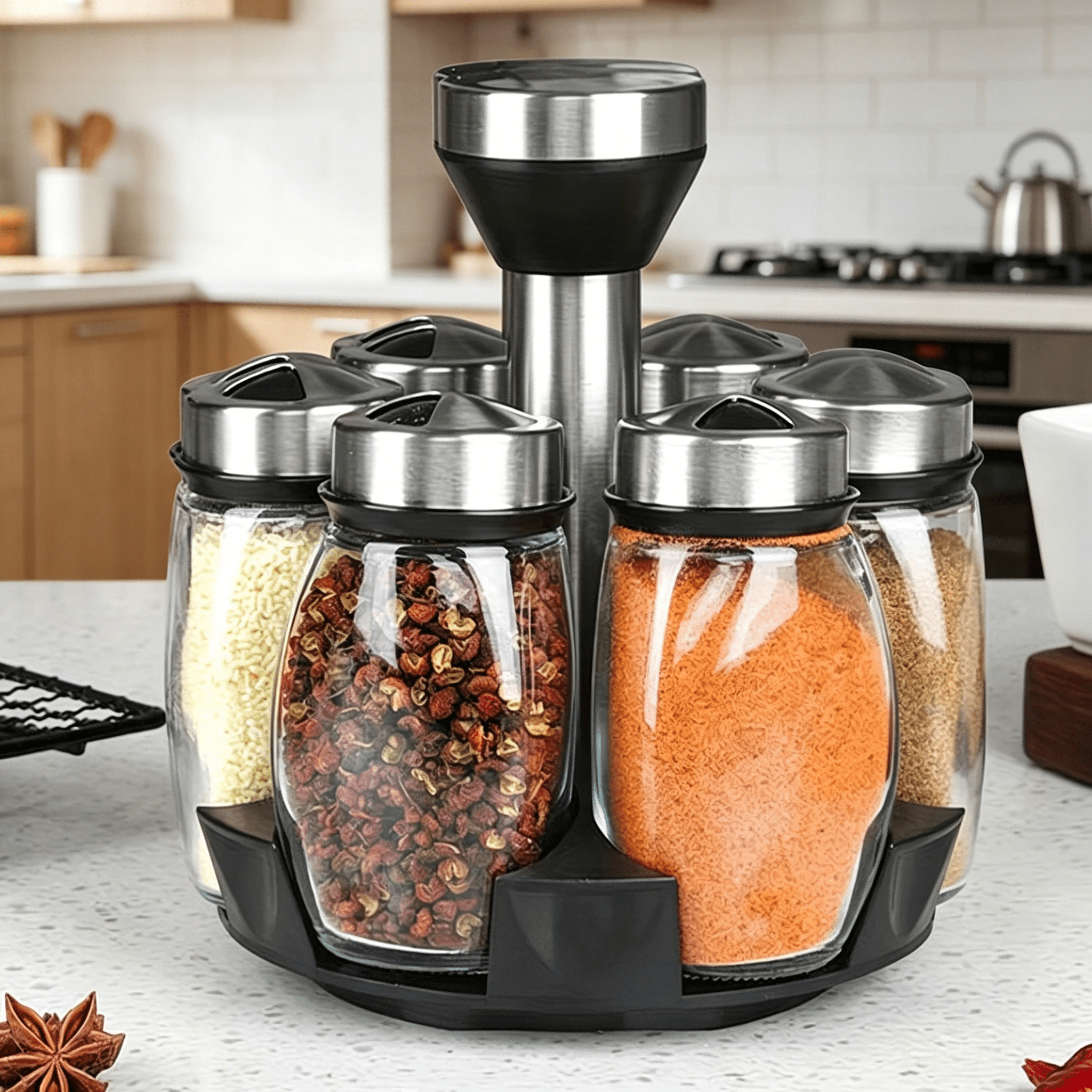 TEMU 7pcs Seasoning Bottle Set, Kitchen 360 ° Rotating Glass Seasoning Jar Set, Multi Specification Perforated Moisture-proof Seasoning Bottle,