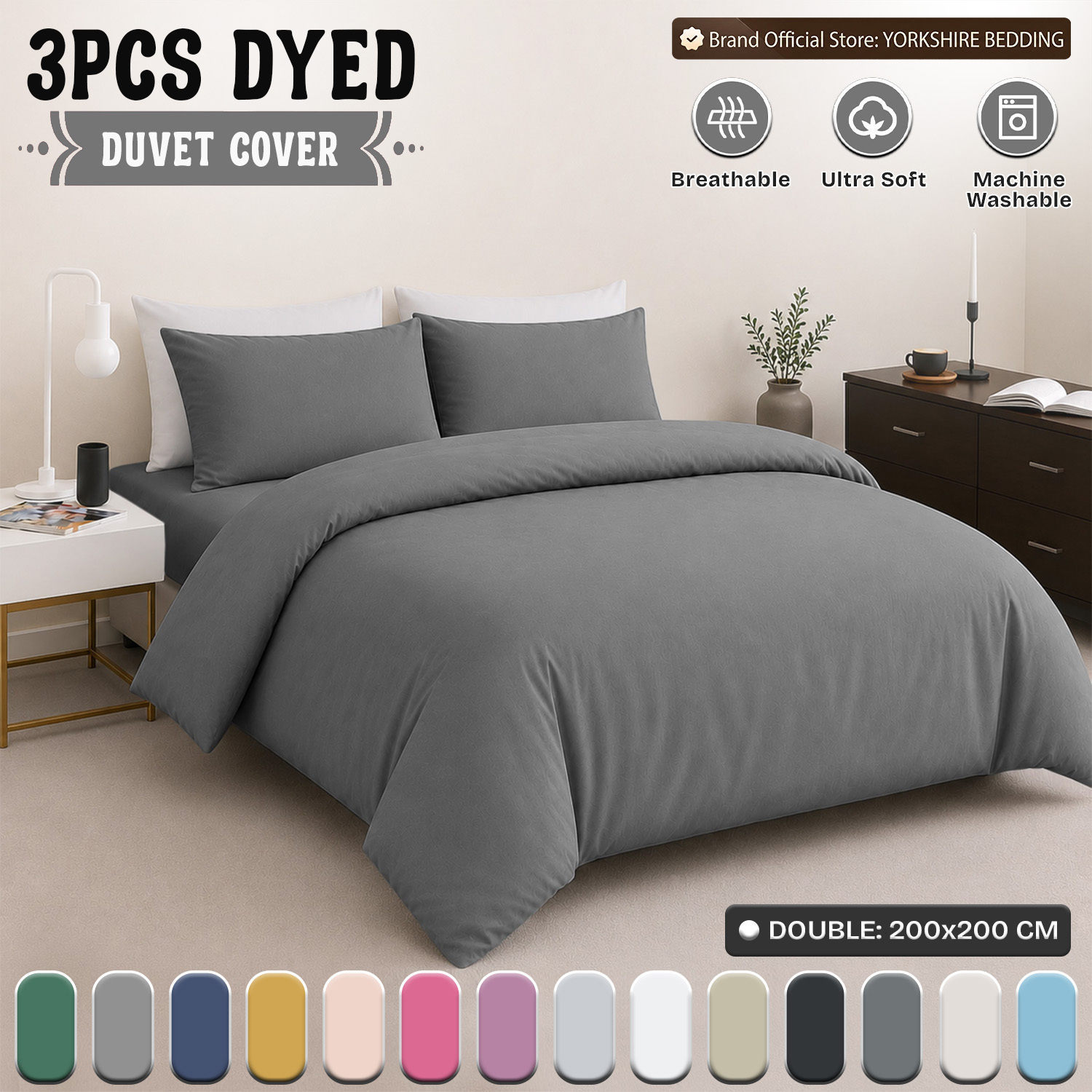 TEMU 3pcs Solid Duvet Cover Set With Pillowcases – Soft & Breathable Microfiber Bedding, Comfortable Quilt Cover, , Hotel Quality Bedding, Machine