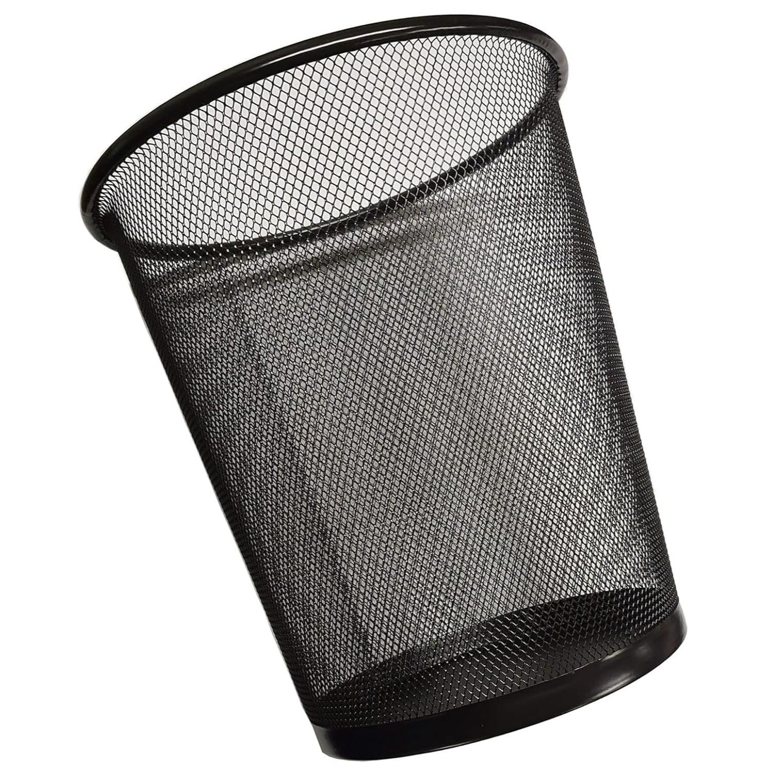 circular mesh wastebasket trash can waste basket   bin for bathrooms kitchens home offices dorm rooms 1 pack black