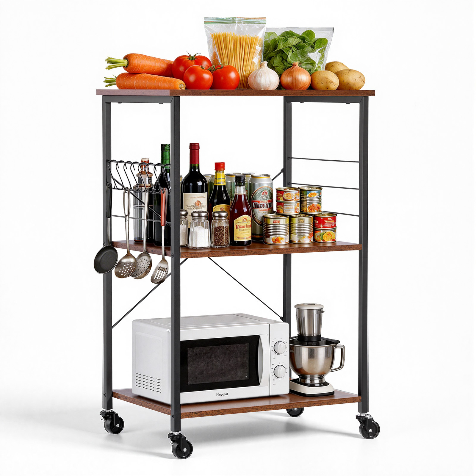 TEMU VEVOR Carrello da Cucina Utensili, Carrello da Caff癡 a 3 Ripiani da 23.7 pollici per Microonde, Scaffale Portaoggetti , Carrello da Servizio su