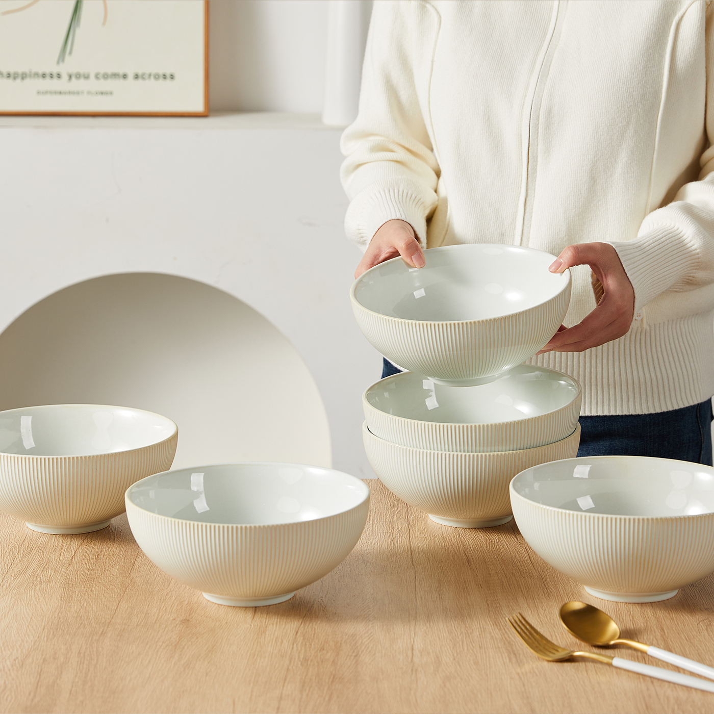 TEMU Set da 6 pezzi, 1450Nl, �20Cm, 8 pollici, stoviglie in ceramica qualit�, set di ciotole, design 3D, ciotola per insalata, ciotola per frutta,