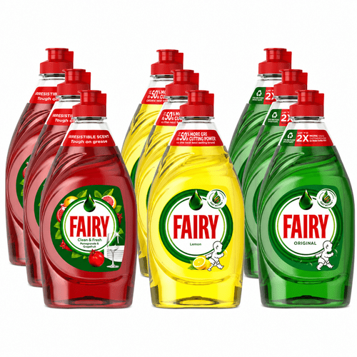 fairy washing up liquid mixed pack of 9 x 320 each lemon original pomegranate grapefruit household