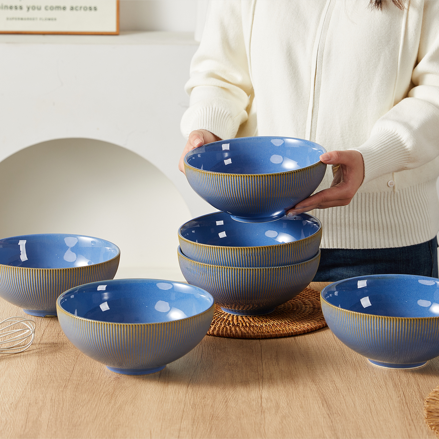 TEMU Set di stoviglie in ceramica da 6 pezzi, 1450ml, 8 pollici, �20cm, per ristoranti, famiglie, feste e picnic, , da insalata, , occidentali, per ,