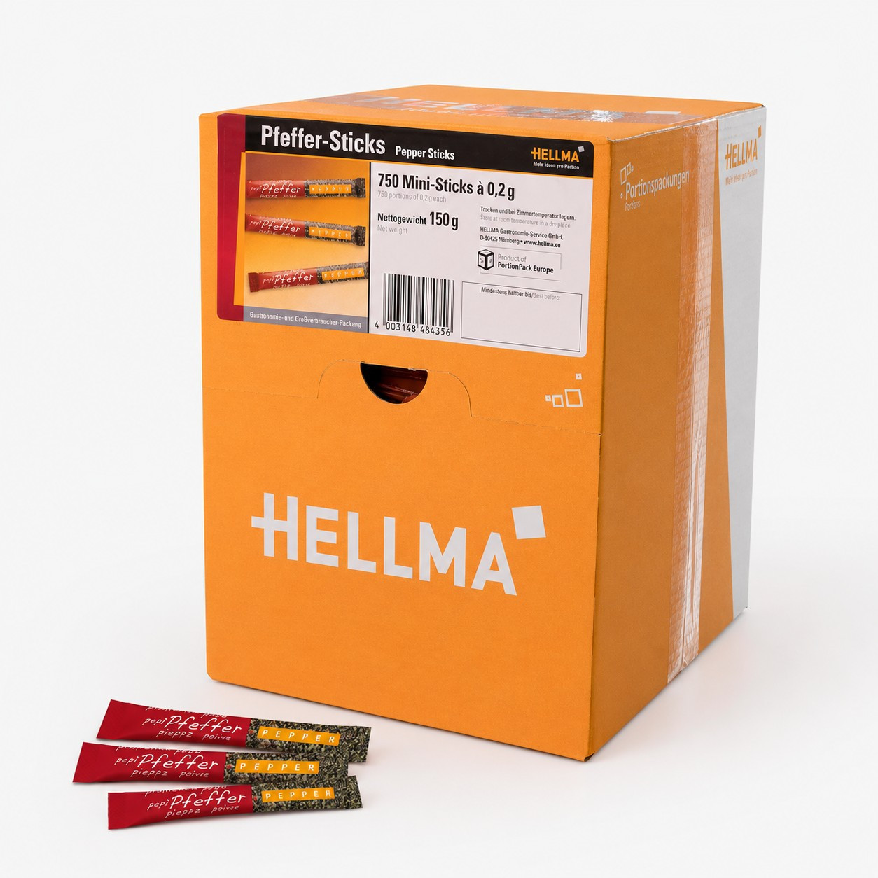 Image of Hellma Pepper Sticks - Aromatic Black Pepper - Hygienic Portion Packs For Gastronomy & Office - 750 X 0.2 G