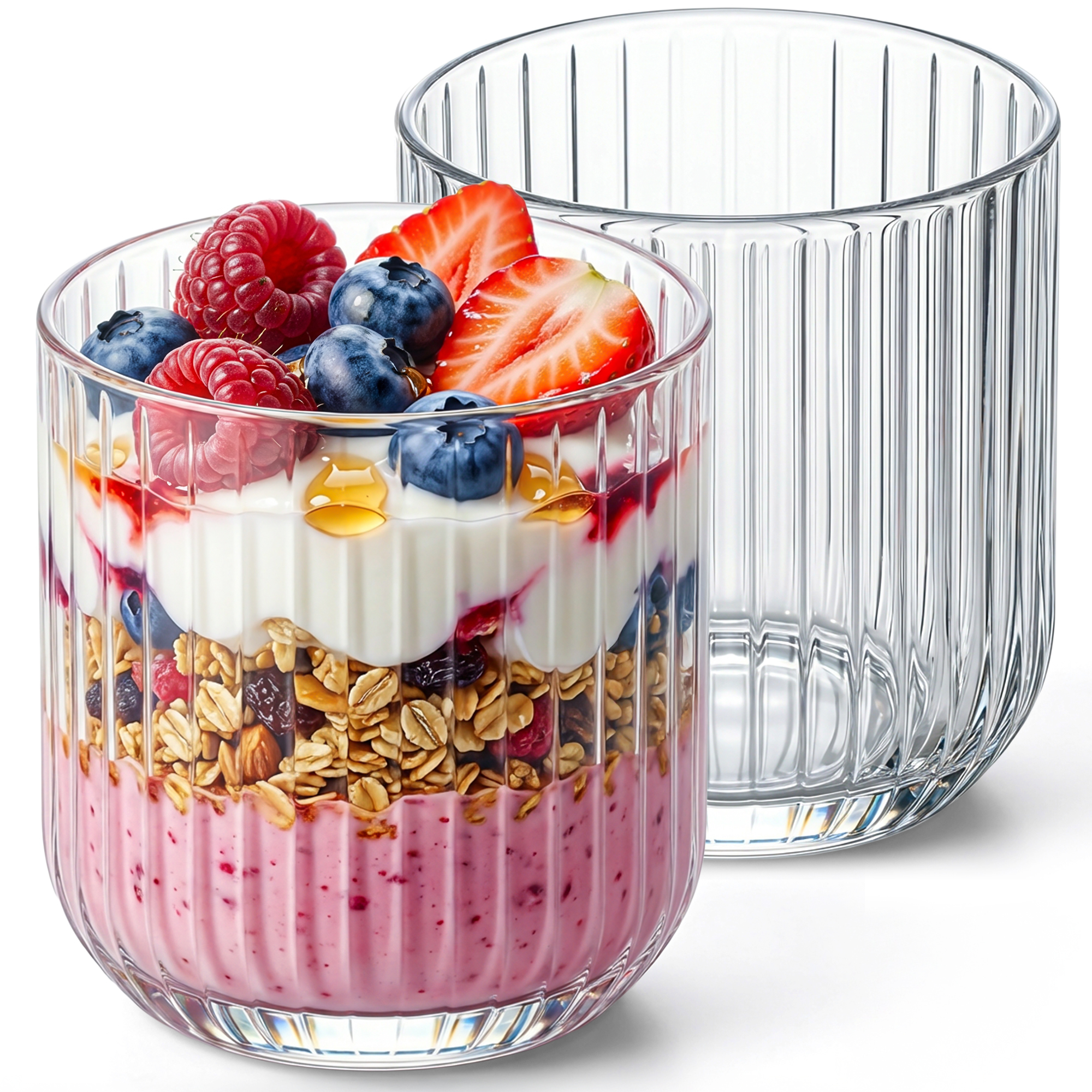 Ribbed Glass Dessert Glasses Set, Glasses For Dessert, Perfect For Tiramisu, Cotta, Pudding, Yogurt , And Layered Desserts