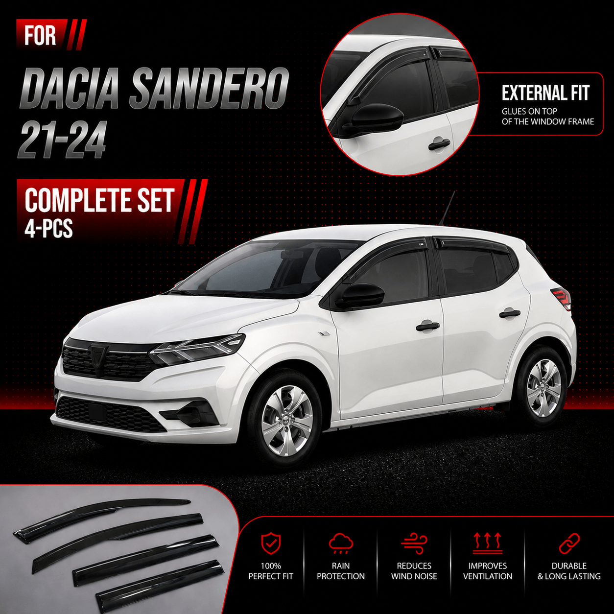 Wind Deflector For Hatchback 2021 - 2024 Rain Deflector Car Window Rain Protector Rain Deflector Adhesive Deflectors 2pcs External For Hatchback 2021 2022 2023 2024.