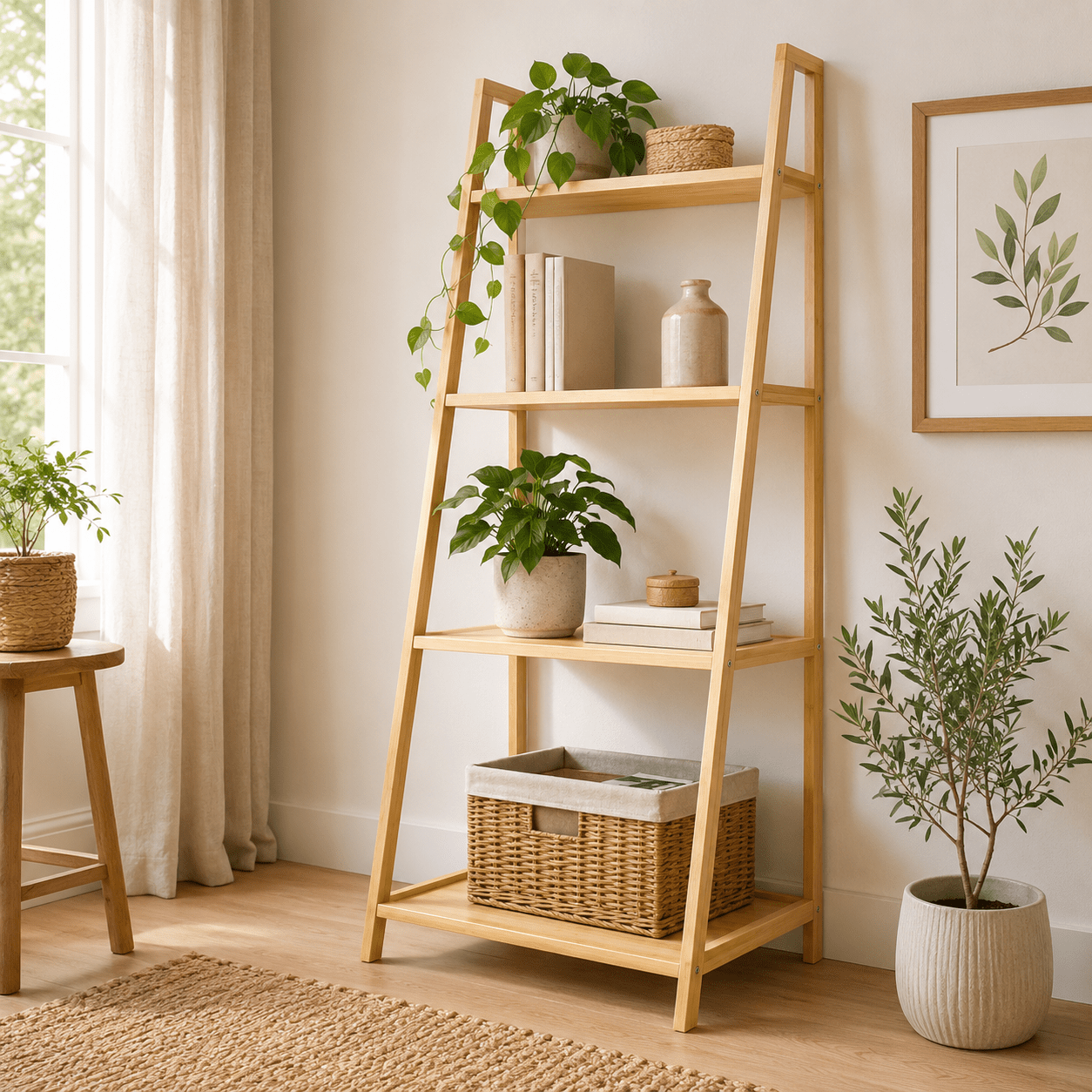 TEMU Étagère en bambou KARAT – Support à fleurs et étagère à plantes - Échelle à plantes pour balcon, salon et terrasse pour une utilisation