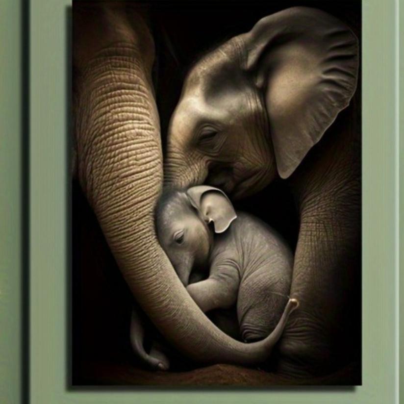 TEMU 1pc 2d Flat Frameless Elephant And Baby Print Wall Art - Waterproof Black And White Animal Theme Canvas Painting, Decoration Suitable For