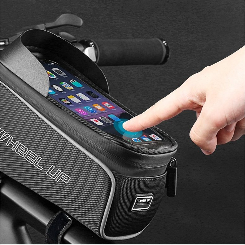 Bike Frame Bag With Smartphone Case – Waterproof, Large Capacity, Hook And Loop Fasteners, Reflective Strips, 20×14×9 Cm