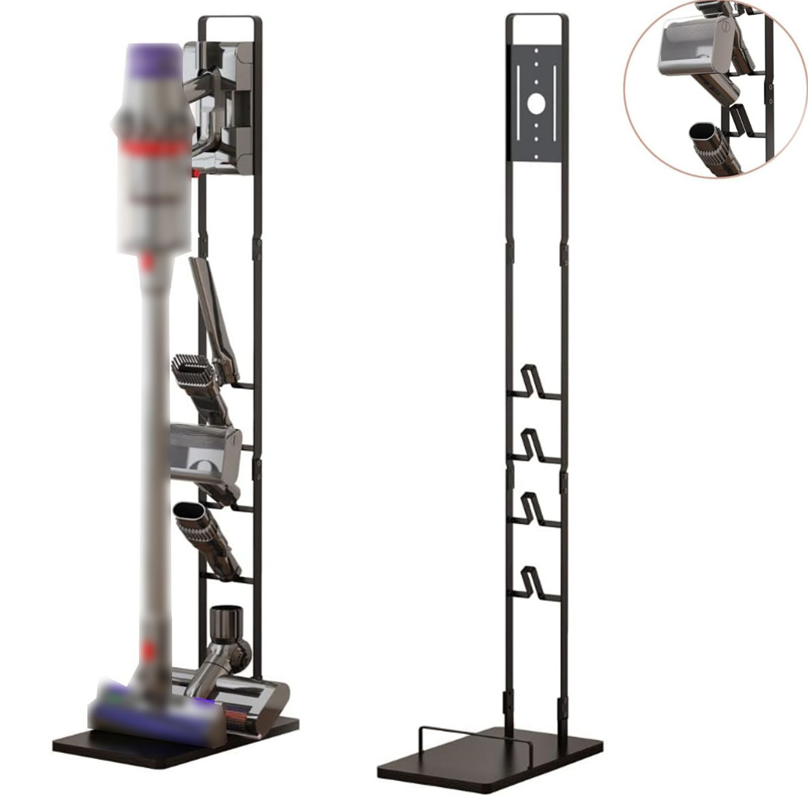 Metal Vacuum Cleaaner Storage Stand, Freestanding Upright Organizer Rack, 126 Cm Tall Space- Stand With Hooks For Mop, Vacuum, And Household Accessories