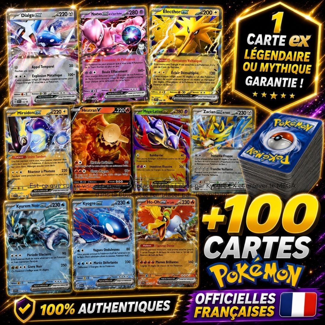 TEMU : 101 Cartes Pokémon : 1 Carte EX ou V Garantie + 100 Cartes Pokémon - - 100%