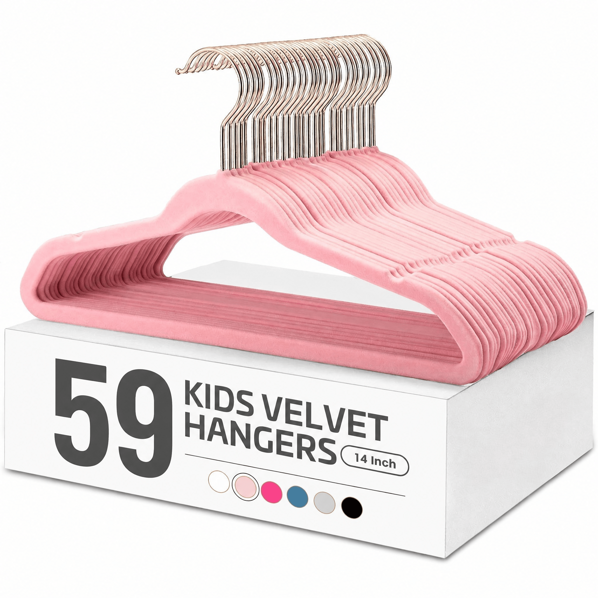 Image of 59 Pack Velvet Kids Hangers, 36cm Premium Children's Hangers For Closet, Blush Pink Non-slip Hangers For Kids' Clothing