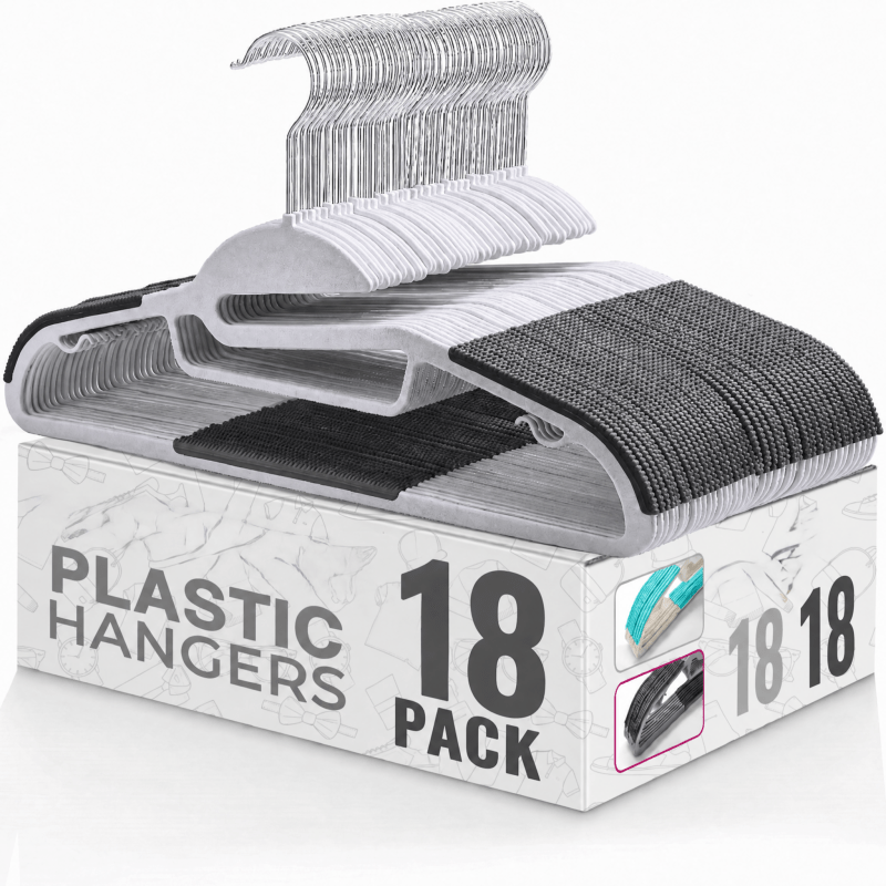 Image of 18/48- Plastic Grey Hangers, Non-slip & Space- Suit Hangers With Hook, Sturdy Wardrobe Hangers For Wet And Dry, Closet Organizer