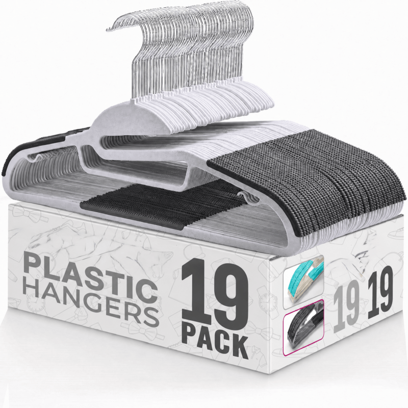 Image of 19- Plastic Gray Hangers, Non-slip & Space- Suit Hangers With Hook, Durable Closet Hangers For Wet And Dry, Wardrobe Organizer
