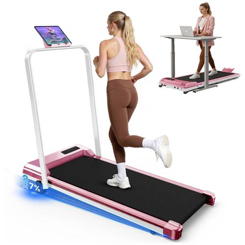 foldable treadmill with holder bluetooth app 8km h 0 75 7 incline led display for home pink grey