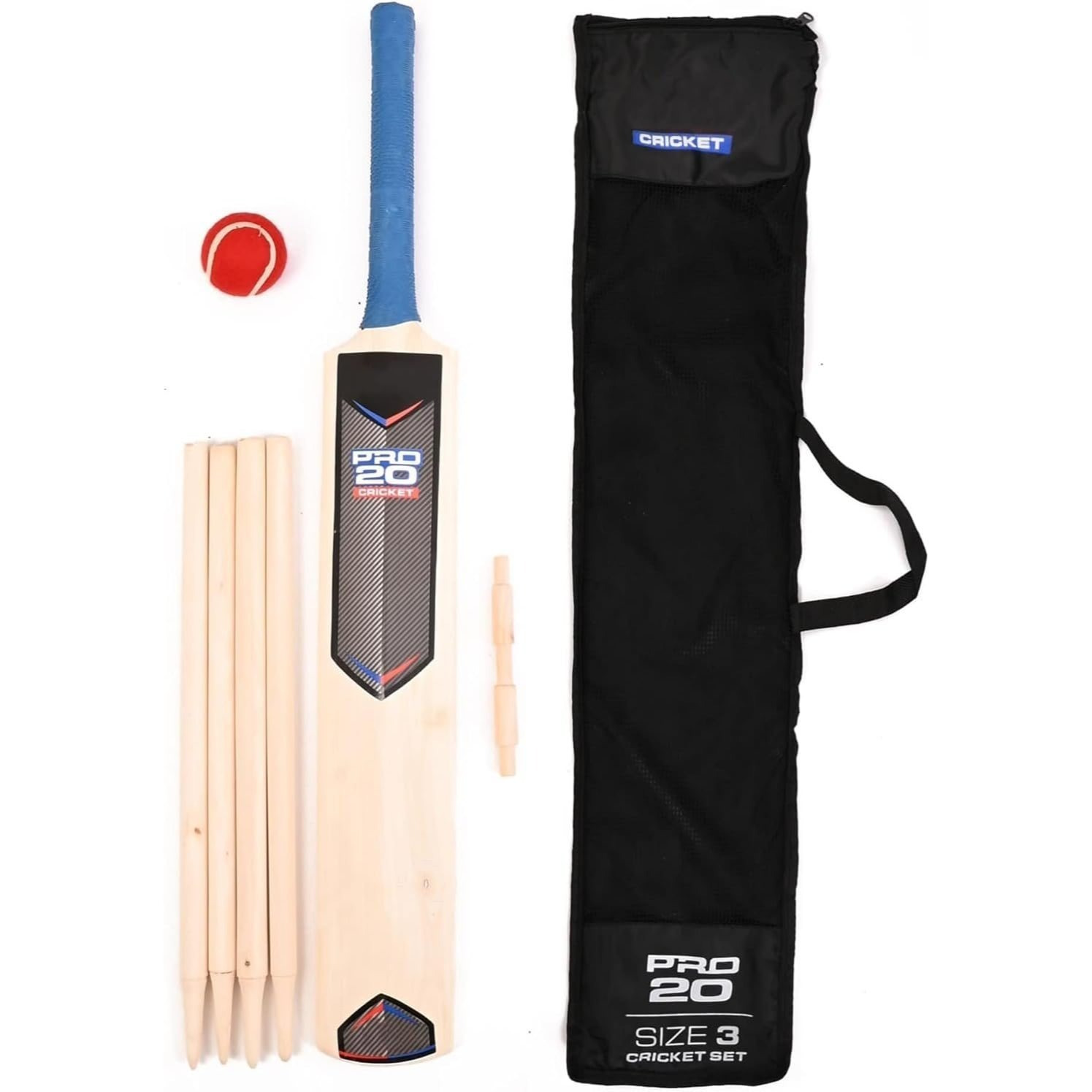 TEMU Premium Size 3 Wooden Cricket Set With Bat Ball Bails And Mesh Carry Bag For Outdoor Garden Beach Camping