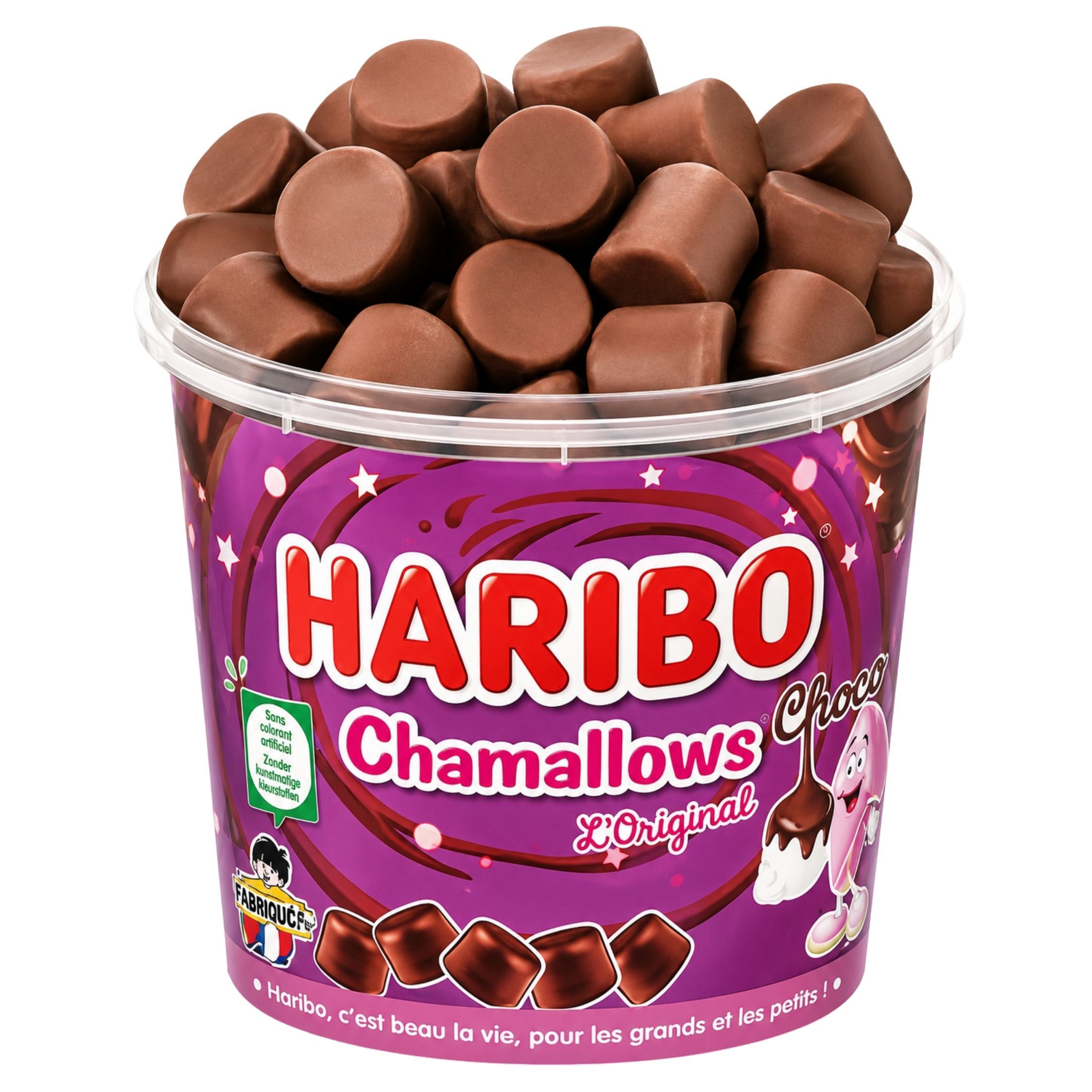 TEMU Haribo Chamallows Choco 650g – Nubes Cubiertas de Chocolate – Cubo de Marshmallows con Chocolate