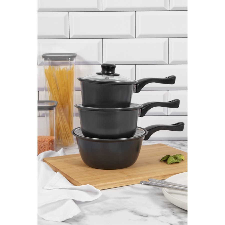 TEMU 3pcs Saucepan Set With Lids | Carbon Steel Cooking Pans 16cm 18cm 20cm | Kitchen Cookware Set