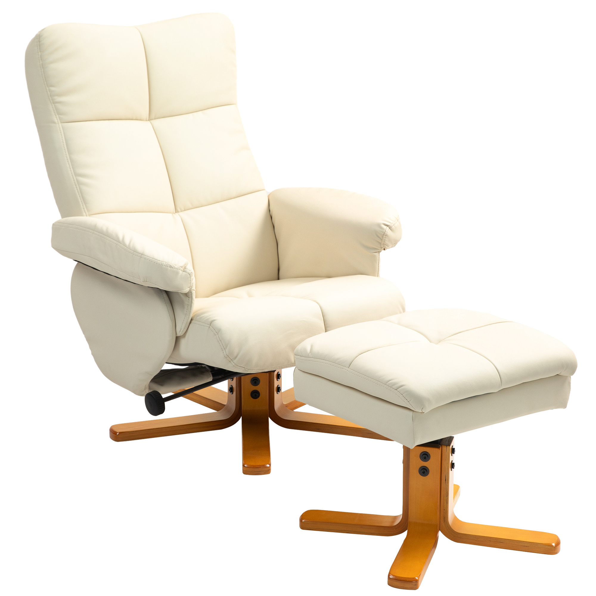   poltrona de relaxamento com apoio para os pés, cadeira de relaxamento em pu, rotação 360°, encosto reclinável, assento e encosto acolchoados, armazenamento  , para  , quarto,  , creme
