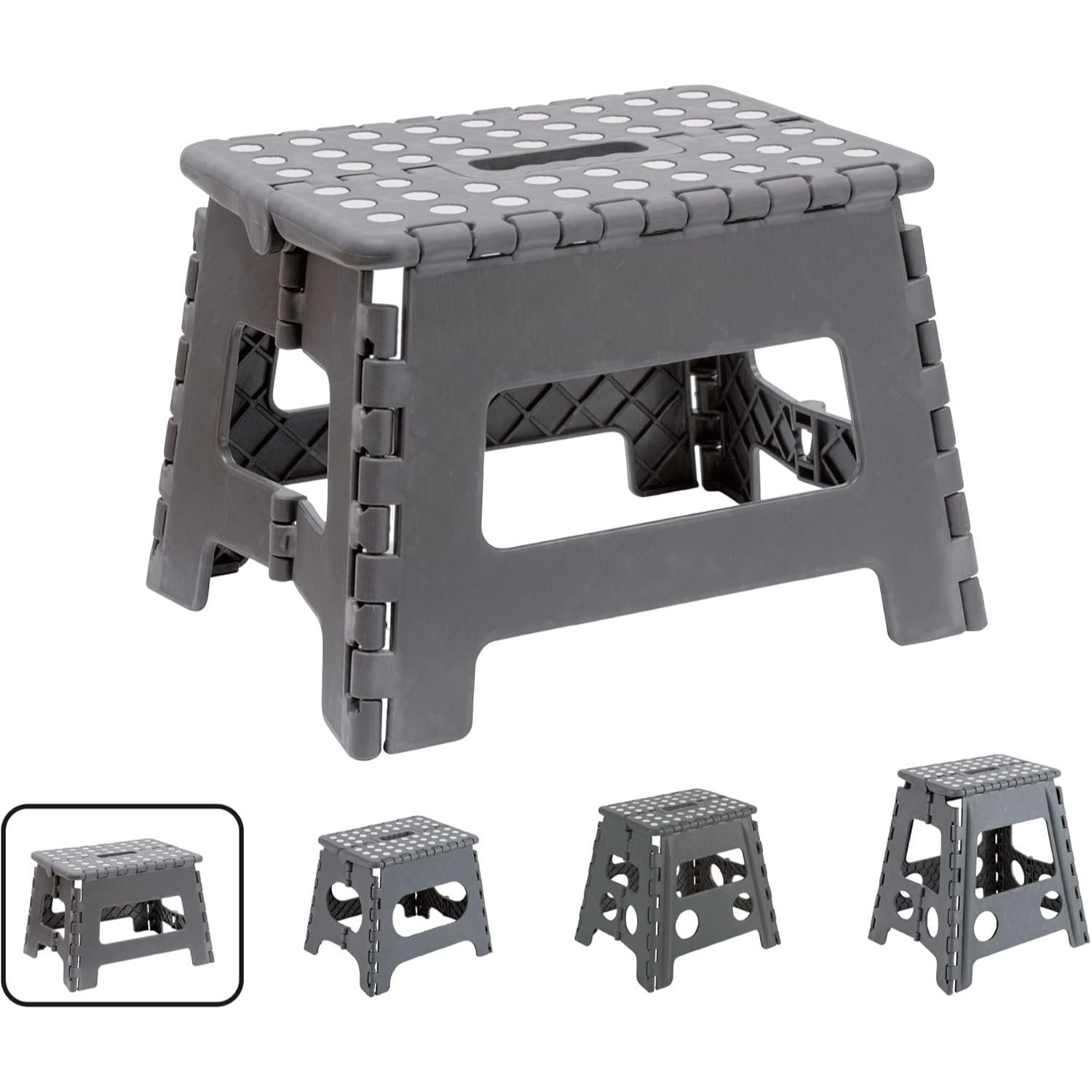 Image of Folding Step Stool 22 Cm (9 Inches), Collapsible Step Loadable Up To 136 Kg (300 Lbs), Plastic Stool With Anti-slip Surface & Carry Handle, Space- Step For Home (black / White / Grey)