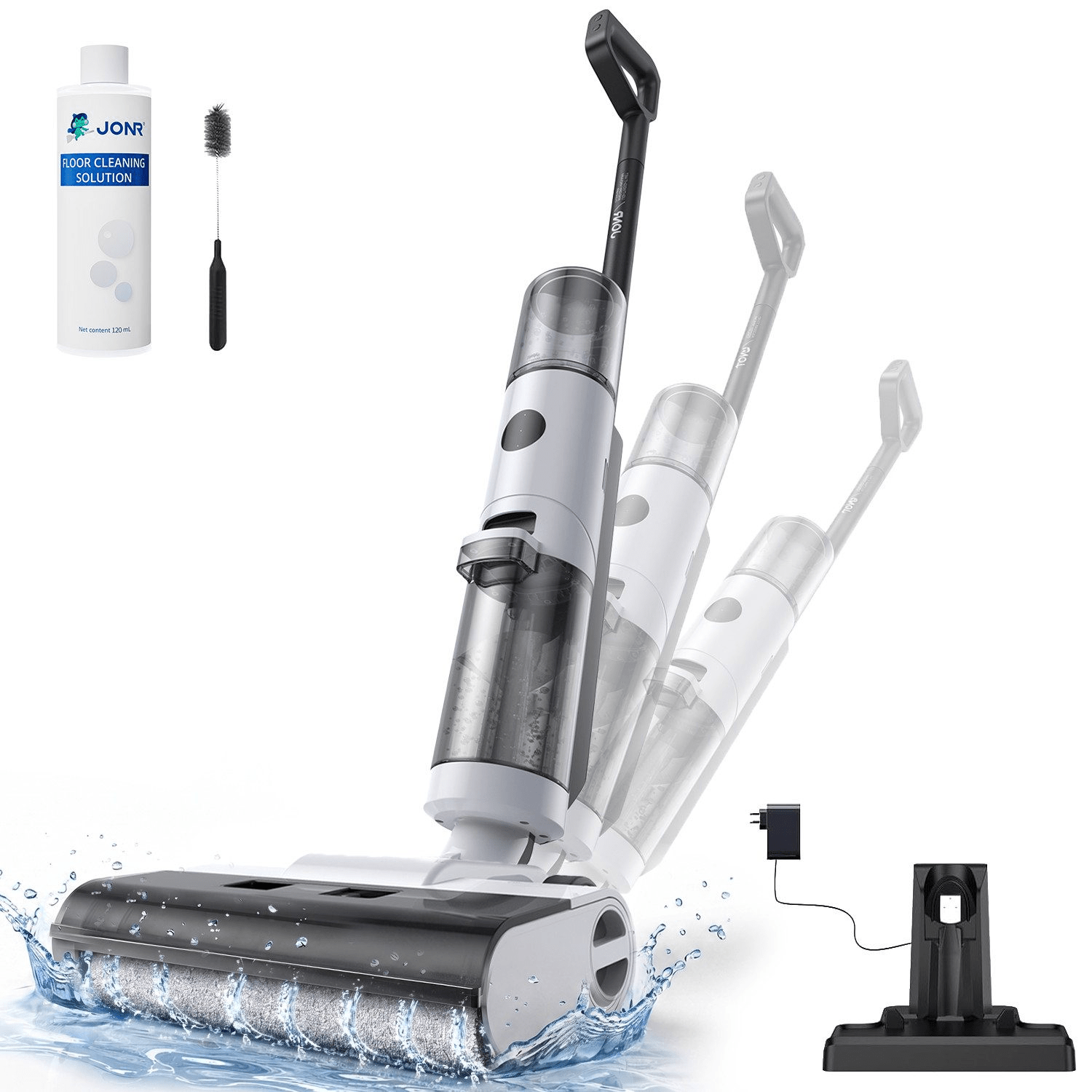 TEMU JONR Nass-Trocken-Akkusauger ED12 Kabelloser Sauger mit Selbstreinigung für Hartböden & Tierhaare, 200,00 W, Kantenreinigungsbürste 6mm, 850mL