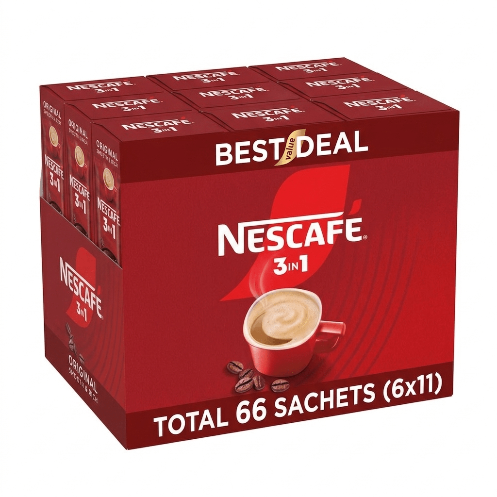 TEMU Nescafé 3 In 1 Original Instant Coffee Sachets 66 Pack (11 X 6 Sachets) Creamy Coffee Mix 1.056kg
