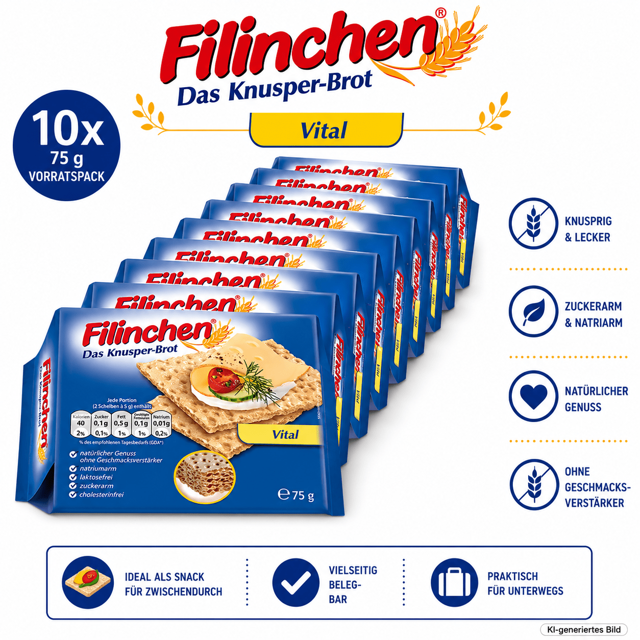 Image of Crunchy Bread Vital Waffle Bread 75g (10-pack)