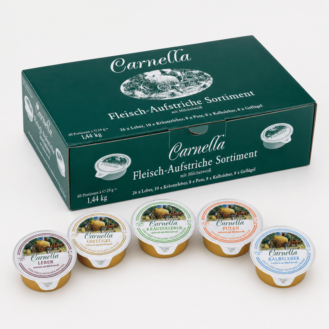 Image of Carnella Meat Spread Portions - Hearty Bread Spread Mix - Delicious Assortment For Breakfast & Buffet - 60 X 24 G Portion Packs