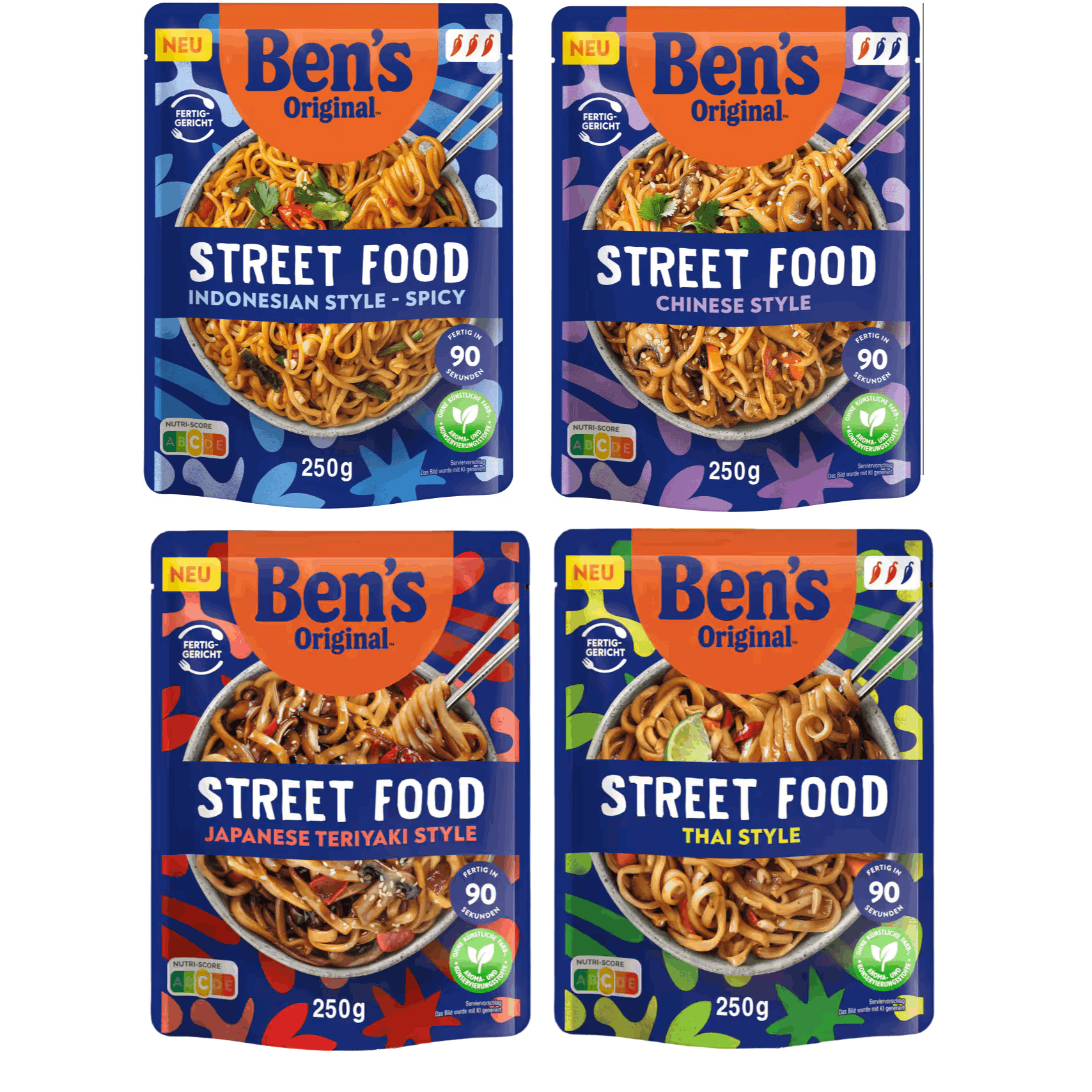 Image of Ben's Original Street Food Trial Pack - Indonesian Style - Spicy 250g, Thai Style 250g, Chinese Style 250g And Japanese Teriyaki Style 250g