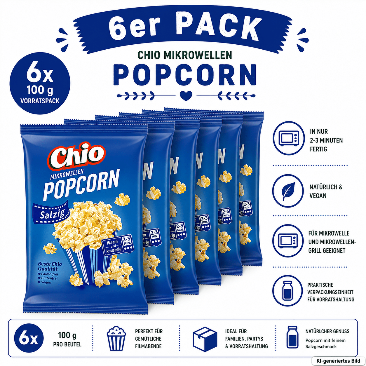 Chio Microwave Popcorn Salted 100g | Crispy Microwave Popcorn (6-pack)