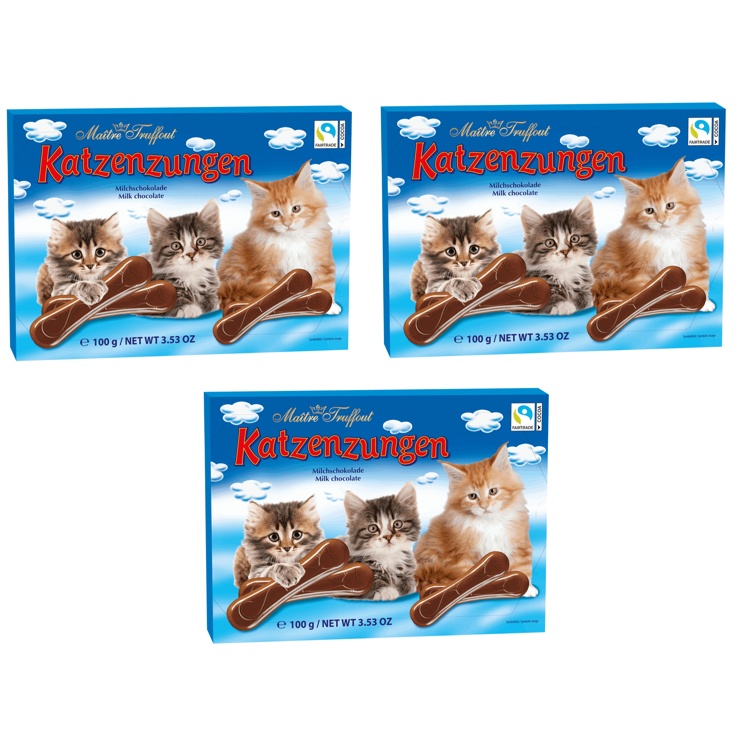 Image of Maître Truffout Milk Chocolate Cat Tongues 3x100g