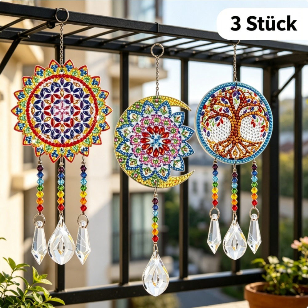 13pcs Diamond Painting Sun Catcher Craft Set With 3 Hanging Devices - Party Accessory Set