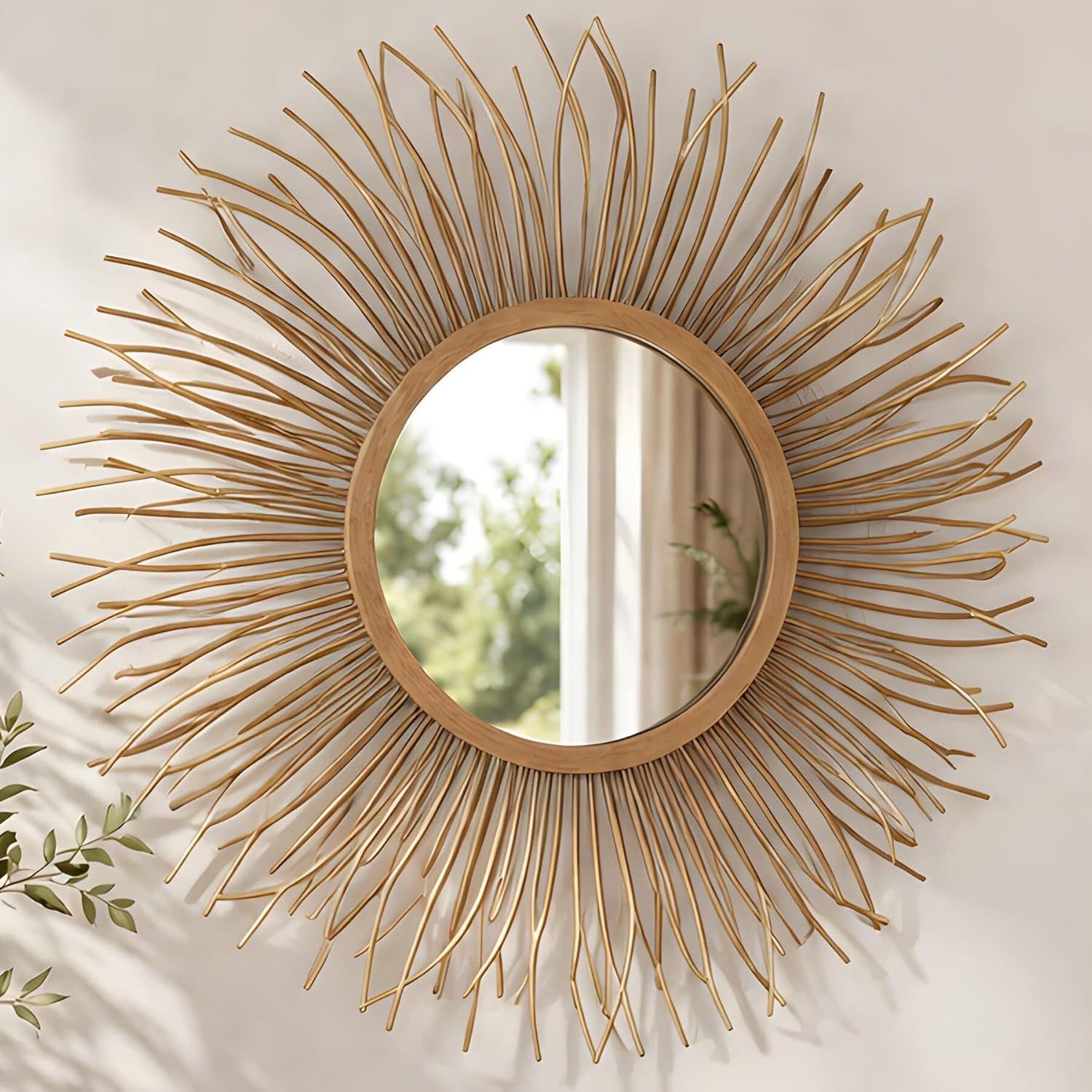 Image of Wall Mirror "sun" Made Of Metal, Golden, Ø 50 Cm, Mirror, Wall Decoration, Decorative Mirror, Wall Ornament, Hallway Mirror