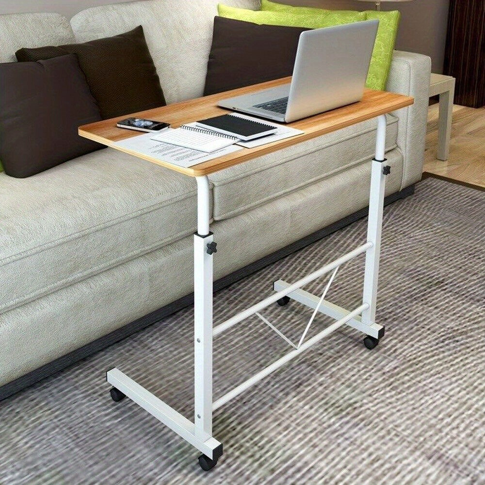 E-shop Verstellbare Höhe Mobiler Computer-Tisch mit Mehrschicht Aufbewahrung Regalen, Moderner Holz Bettseite Tisch, Portabler Laptop-Ständer,