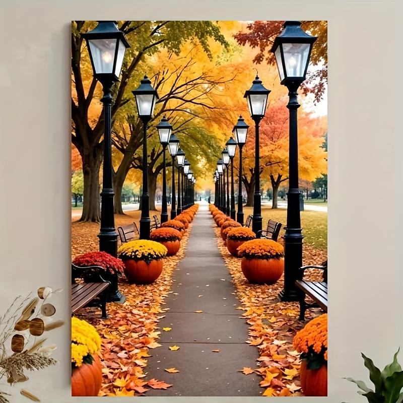 TEMU 1pc 2d Flat Autumn Scene Wooden Frame Wall Art - Classic Country Decorative Painting, Vertical Canvas Print, Vivid Autumn Colors And Leaf