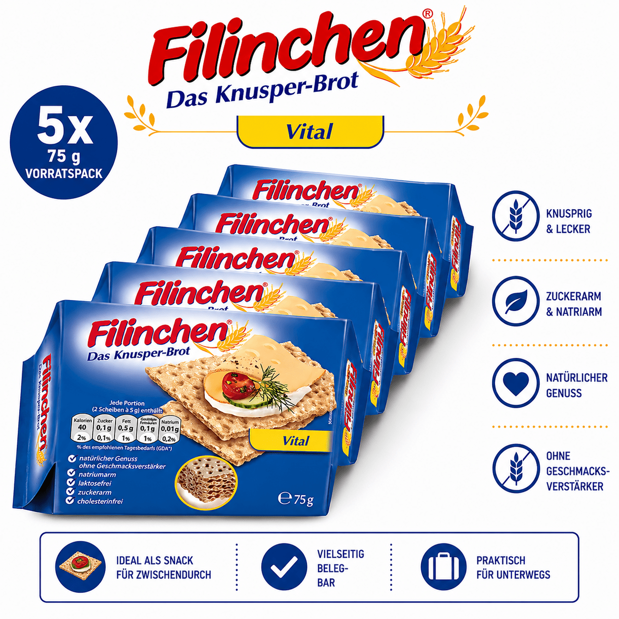 Image of Filinchen Crispbread Vital Waffle Bread 75g (5-pack)