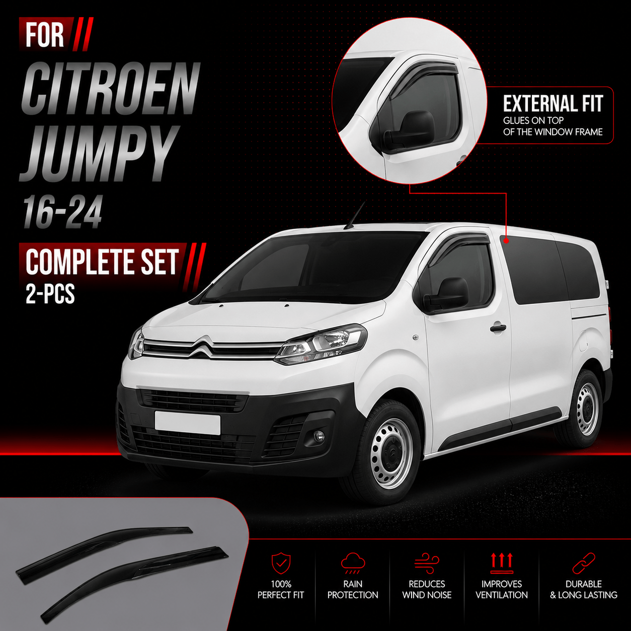 Image of Wind Deflectors For 2016 – 2024, Air Deflectors, Rain Deflectors, Car Window Rain Guards, Adhesive Deflectors, 2-piece External Fit For 2016 2017 2018 2019 2020 2021 2022 2023 2024