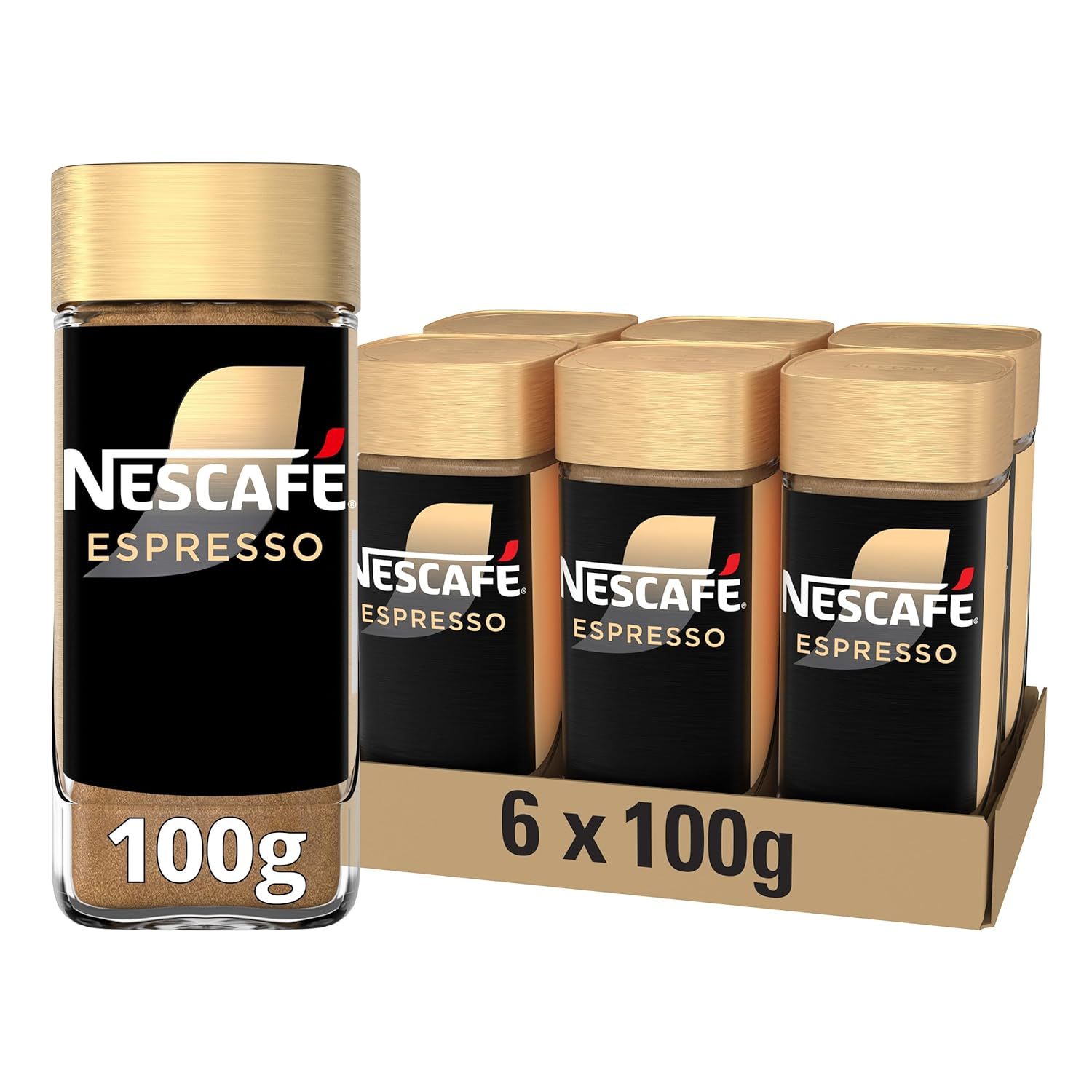Image of Nescafé Gold Espresso Type, Instant Soluble Espresso Coffee With 100% Fine Arabica Coffee Beans, 6 Jars (6x100g)