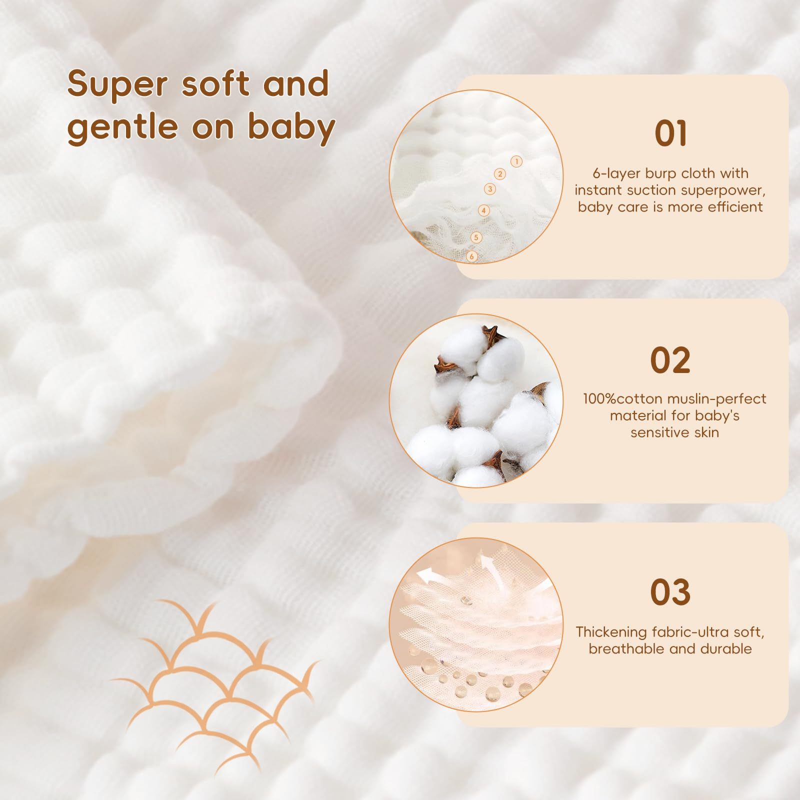 6 Pack Baby Muslin Squares 100% Cotton Cloths
