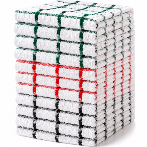 Tea Towels Extra Large 70 X 40 cm Kitchen Towels Set Cleaning Towel 100% Cotton Terry Toweling Soft Absorbent Lint Cloth Dish Towels and Bar Towels Assorted Colors